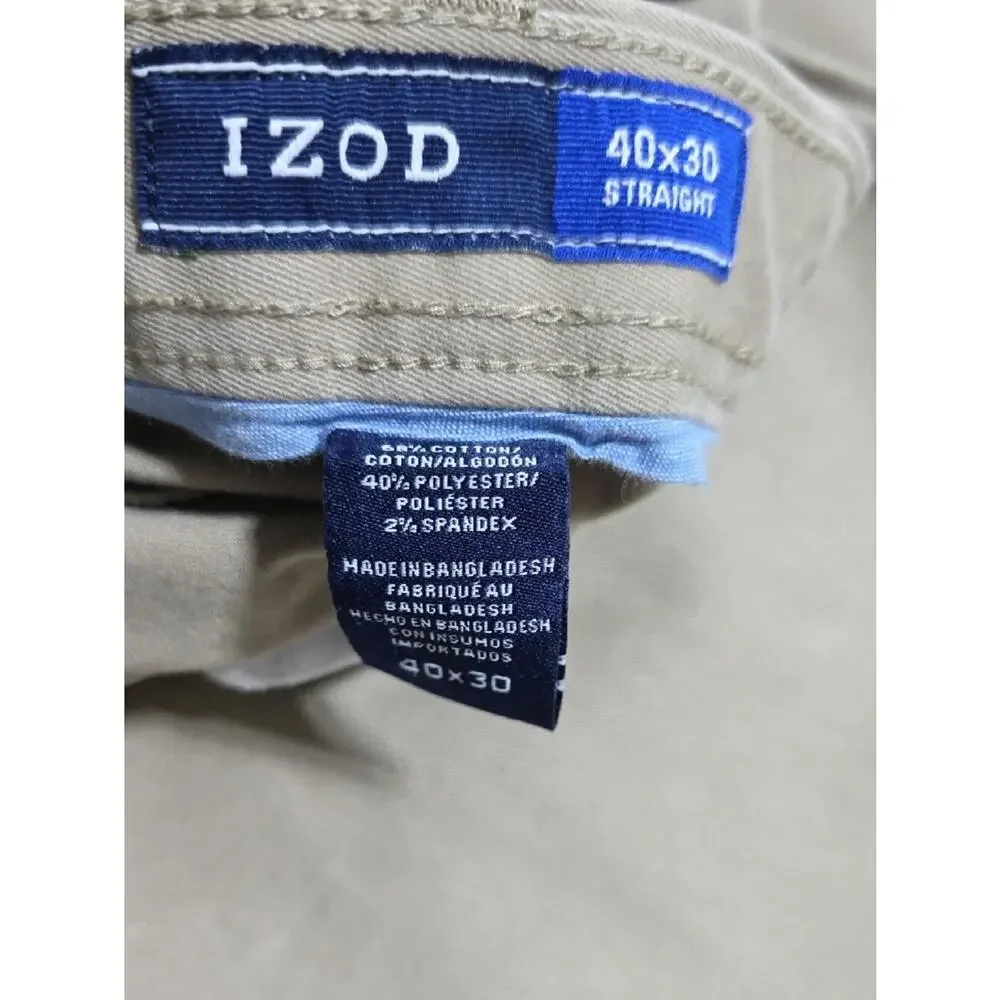 Izod Mens Sz 40X30 Straight Saltwater Khaki Chinos 2 Pair  Bundle